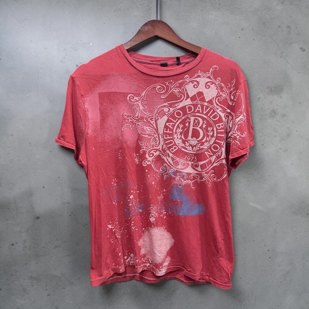 Buffalo David Bitton Mens Red Graphic Crest Paint Splatter Cotton T-Shirt Size M